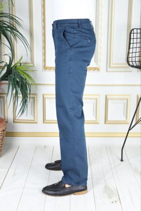 شلوار آبی مردانه جین فاق بلند پاچه لوله ای پنبه (نخی) کلاسیک کد 769836673