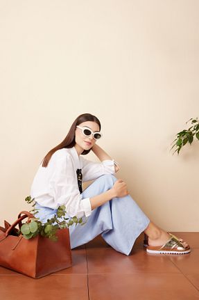 دمپائی طلائی زنانه چرم خالص Ziya - کد 817760328