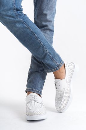 کفش کژوال سفید مردانه چرم طبیعی پاشنه کوتاه ( 4 - 1 cm ) پاشنه ضخیم کد 839358662