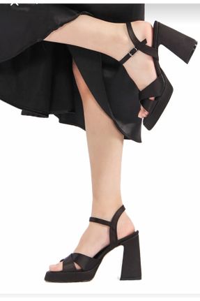 کفش مجلسی مشکی زنانه پاشنه بلند ( +10 cm) پارچه نساجی پاشنه پلت فرم کد 810537305