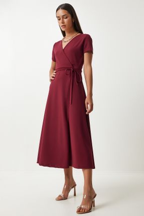 لباس زرشکی زنانه بافت پلی استر رگولار آستین-کوتاه بیسیک کد 831835214