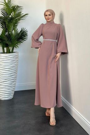 لباس مجلسی صورتی زنانه رگولار یقه گرد کرپ آستین استاندارد کد 828617950