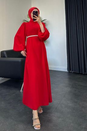 لباس مجلسی قرمز زنانه رگولار یقه گرد کرپ آستین استاندارد کد 824107808