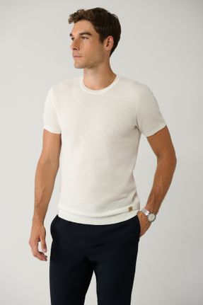 تی شرت سفید مردانه رگولار پنبه (نخی) یقه گرد کد 833505388