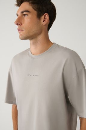 تی شرت طوسی مردانه اورسایز یقه گرد کد 833499160