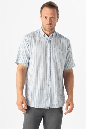 پیراهن آبی مردانه راحت یقه پیراهنی پنبه (نخی) کد 467406151