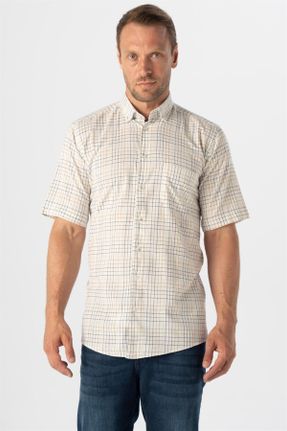 پیراهن بژ مردانه راحت یقه پیراهنی پنبه (نخی) کد 467405450