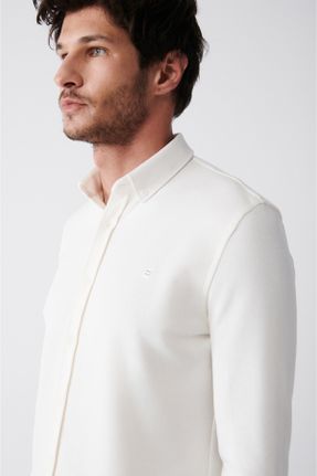 پیراهن سفید مردانه اسلیم فیت یقه پیراهنی پنبه - پلی استر کد 465787597