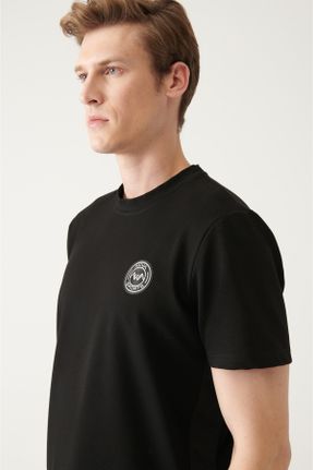 تی شرت مشکی مردانه رگولار یقه گرد پنبه (نخی) تکی کد 465694004