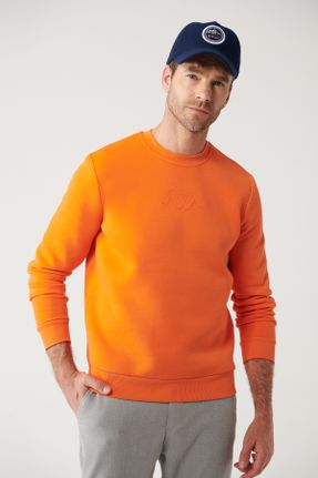 سوئیشرت نارنجی مردانه رگولار یقه گرد پنبه - پلی استر بیسیک کد 763349579