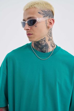 تی شرت سبز مردانه پنبه (نخی) اورسایز یقه گرد تکی کد 825663282