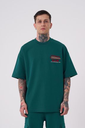 تی شرت سبز مردانه اورسایز یقه گرد پنبه (نخی) تکی جوان کد 817277892