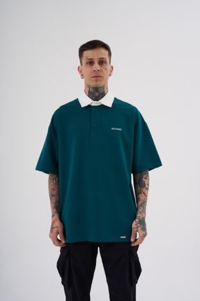 تی شرت سبز مردانه اورسایز یقه پولو پنبه (نخی) تکی جوان کد 828633872