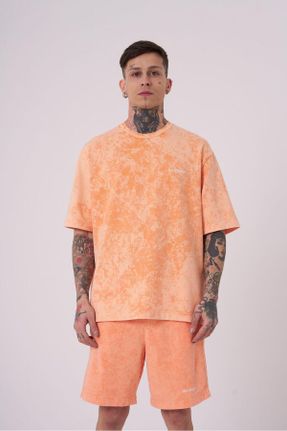 تی شرت نارنجی مردانه اورسایز یقه گرد تکی جوان کد 817290314