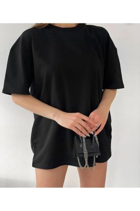تی شرت مشکی زنانه پنبه - پلی استر اورسایز یقه گرد 1 - 39 کد 831381975