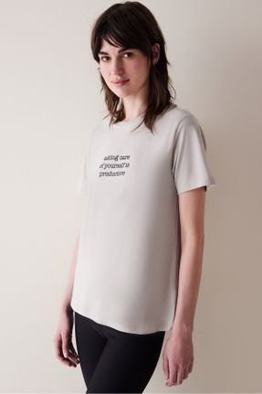 تی شرت طوسی زنانه رگولار یقه گرد کد 813738369