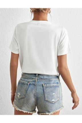 تی شرت سفید زنانه اورسایز یقه گرد پنبه - پلی استر تکی جوان کد 802334355