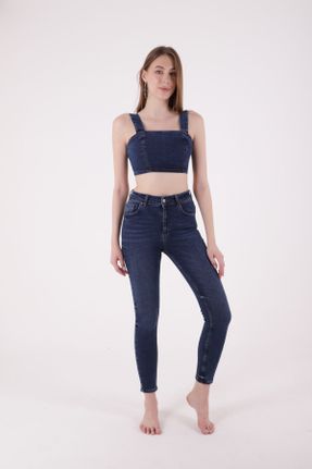 شلوار جین آبی زنانه پاچه تنگ فاق بلند جین بلند کد 793653950