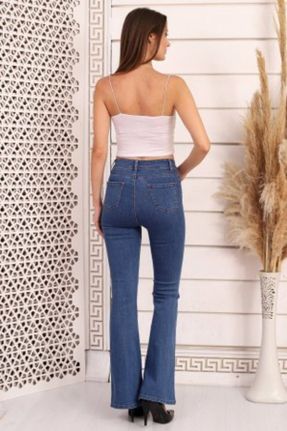 شلوار جین سرمه ای زنانه پاچه لوله ای فاق بلند کد 221349151