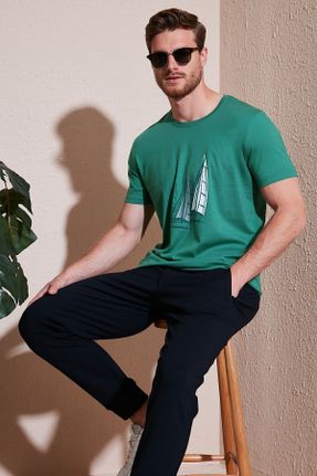 تی شرت سبز مردانه اسلیم فیت یقه گرد بیسیک کد 828711297