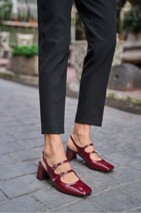 کفش پاشنه بلند کلاسیک زرشکی زنانه چرم مصنوعی پاشنه نازک پاشنه متوسط ( 5 - 9 cm ) کد 817560274