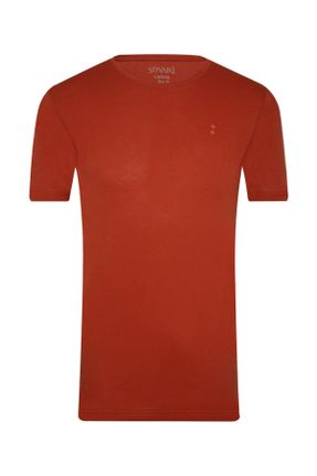 تی شرت نارنجی مردانه یقه گرد پنبه (نخی) تکی بیسیک کد 241207344