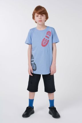 تی شرت آبی بچه گانه ریلکس یقه گرد تکی جوان کد 262255818