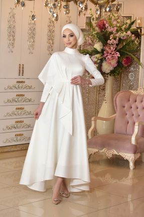 لباس مجلسی سفید زنانه ساتن یقه گرد کد 283679220