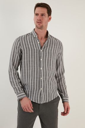 پیراهن مشکی مردانه پنبه - پلی استر اسلیم فیت یقه دکمه دار کد 635368008