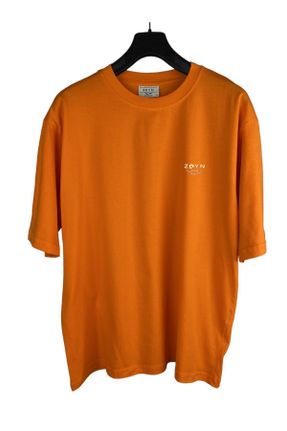 تی شرت نارنجی زنانه یقه گرد اورسایز کد 814012813