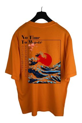 تی شرت نارنجی زنانه یقه گرد اورسایز کد 814012813