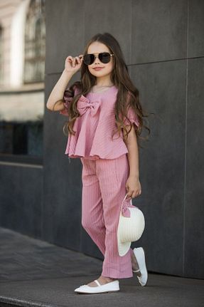 ست بالاتنه و پائین تنه صورتی بچه گانه بافت Ribbon kids - کد 839424626
