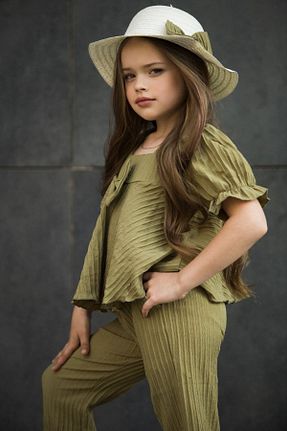 ست بالاتنه و پائین تنه سبز بچه گانه بافت Ribbon kids - کد 839424647