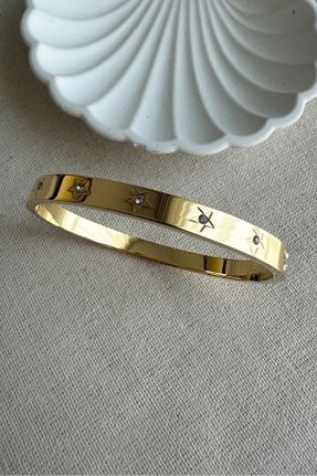 دستبند استیل طلائی زنانه فولاد ( استیل ) کد 838833147