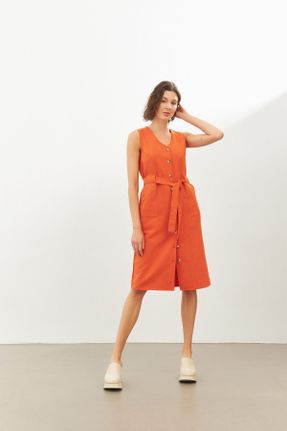 لباس نارنجی زنانه بافتنی کتان رگولار کد 744812317