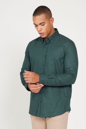 پیراهن سبز مردانه رگولار یقه پیراهنی پنبه (نخی) کد 780592802