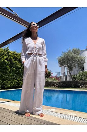 ست بالاتنه و پائین تنه سفید زنانه بافتنی Atelier Derin - کد 839459891