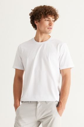 تی شرت سفید مردانه یقه گرد پنبه (نخی) رگولار تکی کد 280717982