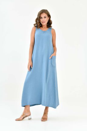 لباس آبی زنانه بافتنی اورسایز بیسیک کد 839466004