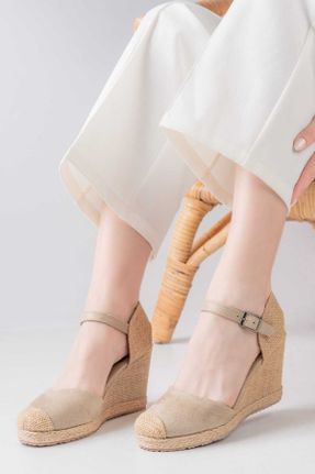 کفش پاشنه بلند پر بژ زنانه پاشنه متوسط ( 5 - 9 cm ) چرم مصنوعی پاشنه پر کد 808151347