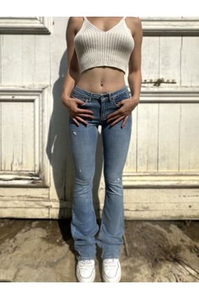 شلوار جین آبی زنانه پاچه اسپانیولی پارچه نساجی کد 775326652