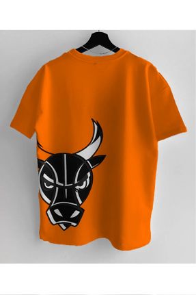 تی شرت نارنجی مردانه اورسایز یقه گرد پنبه (نخی) کد 812853118