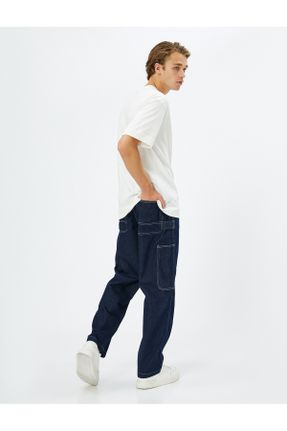 شلوار جین سرمه ای مردانه پاچه گشاد کارگو استاندارد کد 747860671