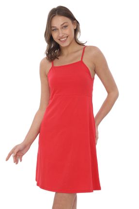 لباس قرمز زنانه بافت آسیمتریک بند دار کد 832543412