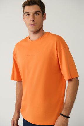 تی شرت نارنجی مردانه اورسایز یقه گرد کد 833534618