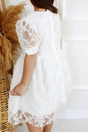 لباس سفید بچه گانه بافتنی پنبه (نخی) طرح گلدار رگولار آستین-کوتاه کد 679273363