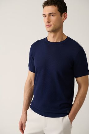 تی شرت سرمه ای مردانه رگولار یقه گرد پنبه (نخی) کد 822497387