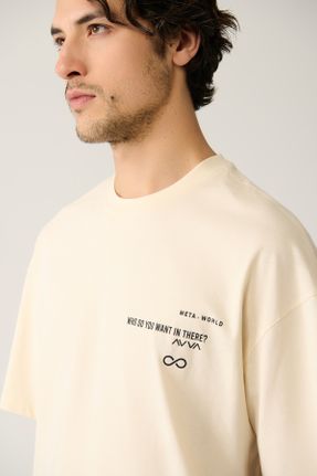 تی شرت بژ مردانه رگولار یقه گرد پنبه (نخی) کد 824029414
