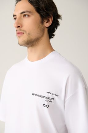 تی شرت سفید مردانه رگولار یقه گرد پنبه (نخی) کد 824029412