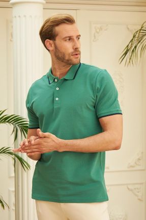 تی شرت سبز مردانه فرم فیت یقه پولو تکی بیسیک کد 658602812